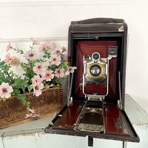 Antique Eastman Kodak Folding Camera Brass Lens Red Bellows No 4A UNTESTED